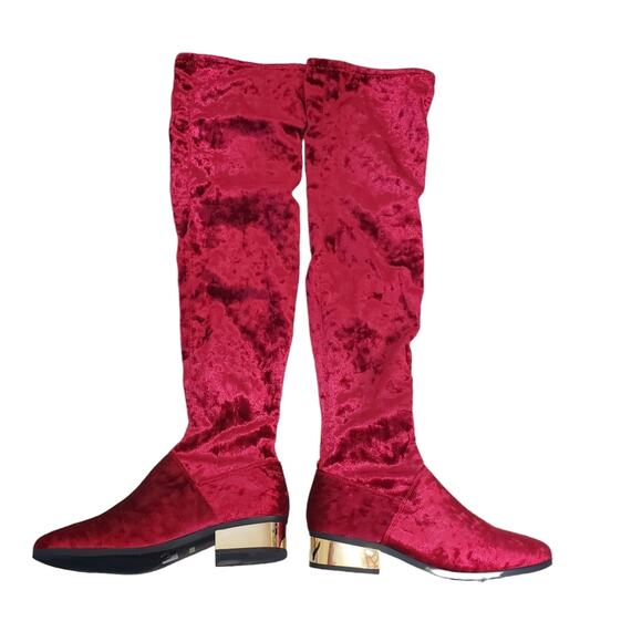 Bamboo | Stardom Fuscia Soft Stretch Shimmery Velour Thigh High Boots - Picture 2 of 13